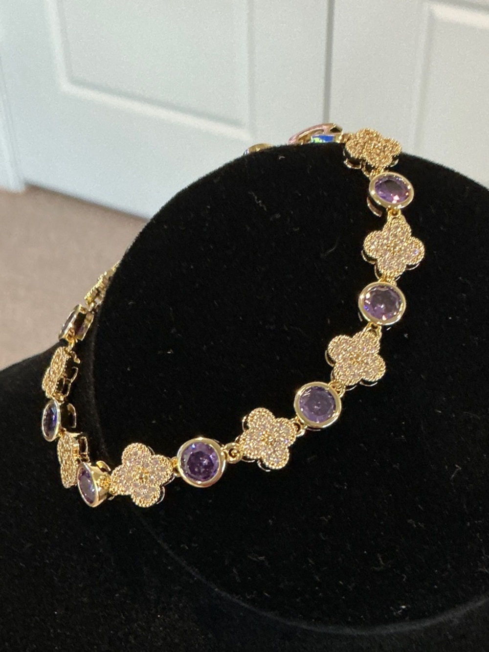 Gold & Purple Floral Link Bracelet - Women Jewelry